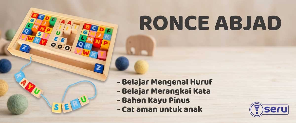 mainan ronce abjad dari bahan kayu